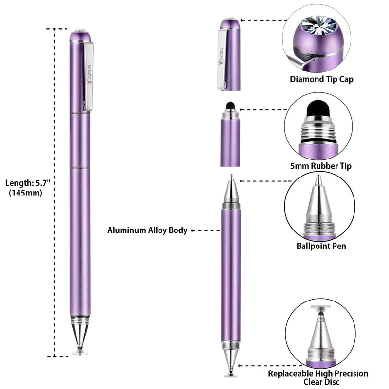 Stylus Pens for Touch Screens, Yacig Sensitivity Capacitive Stylus Pen Universal Multi-Stylus Pen for iPad iPhone Tablets Samsung Galaxy All Universal Touch Devices (Purple) Purple