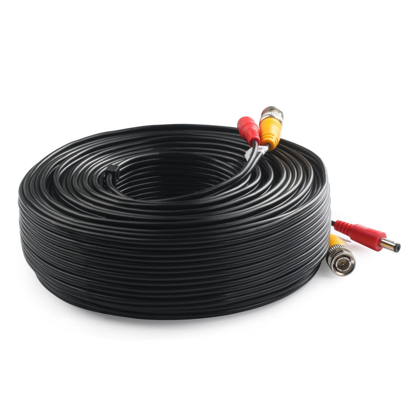 Postta BNC Video Power Cable (100 Feet) Pre-Made All-in-One Video Security Camera Cable Wire with Two Connectors for CCTV DVR Surveillance System 100 FT 1 Pack