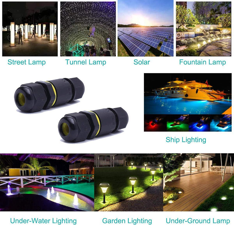 ATB FUTURE Waterproof IP68 Power Cable Junction Box Connector,Outdoor Junction Box,Ideal for 2 or 3 Pin Cables Ã˜4-8mm,Use for Outdoor Billboards,Tunnel Lights,Road Landscape Lights, Etc (4PACK,Black) M16 2 Way 3 Pole Ideal For Cable Diameter 4-8mm