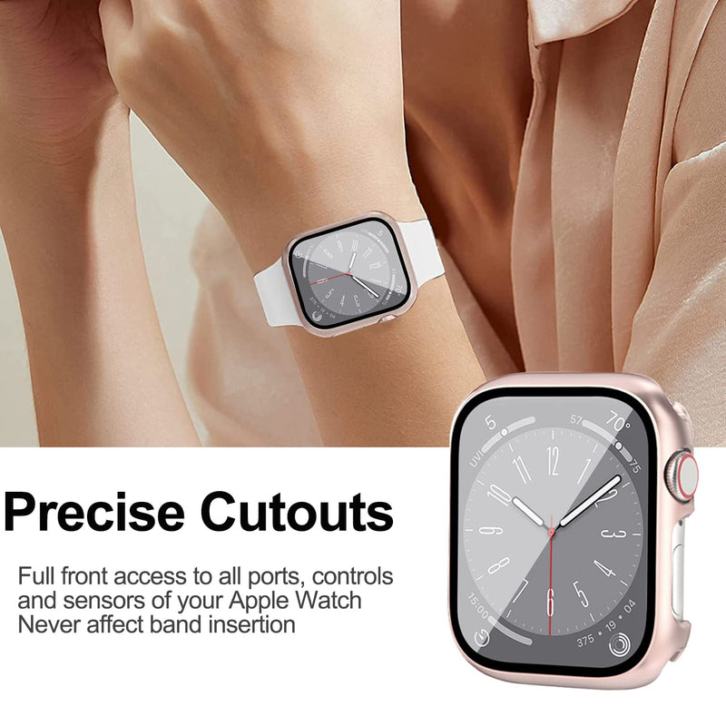 Miimall Compatible Apple Watch Series 8 41mm Case with Screen Protector Anti-Scratch Shockproof Hard PC and Tempered Glass Film Bumper Case for Apple Watch 41mm Series 7 & 8 (Rose Gold) Rose Gold For Apple Watch 7/8 41mm