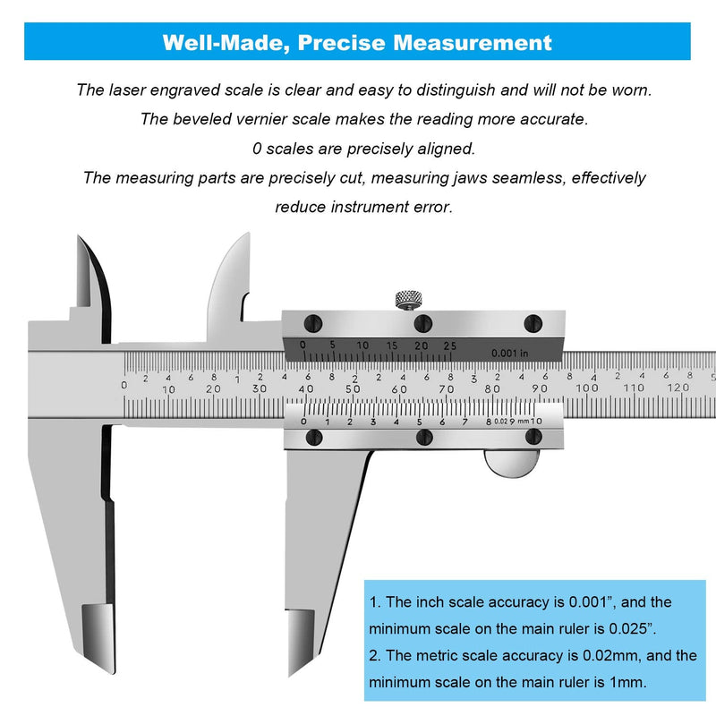 ZLKSKER 0-12 Inch / 300mm Micrometer Vernier Caliper, Stainless Steel Precision Measuring Tool (Inch/Metric), Depth/Inside/Outside/Step Measurement, 0.001" / 0.02mm