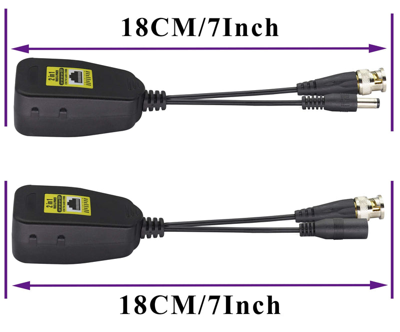 AAOTOKK Power Video Balun DC BNC to Cat5 RJ45 Network Transceiver HD-CVI/TVI/AHD/CVBS with DC Connector for 720P 960P 1080P 3MP 4MP 5MP 8MP CCTV Security DVR Surveillance Camera System(18cm-4Pairs) 4Pairs