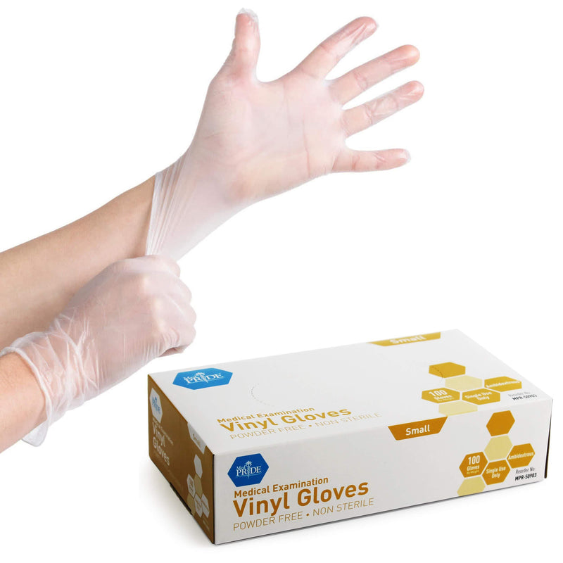 Medpride Medical Vinyl Examination Gloves (Small, 100-Count) Latex Free Rubber | Disposable, Ultra-Strong, Clear | Fluid, Blood, Exam, Healthcare, Food Handling Use | No Powder Small(Pack of 100)