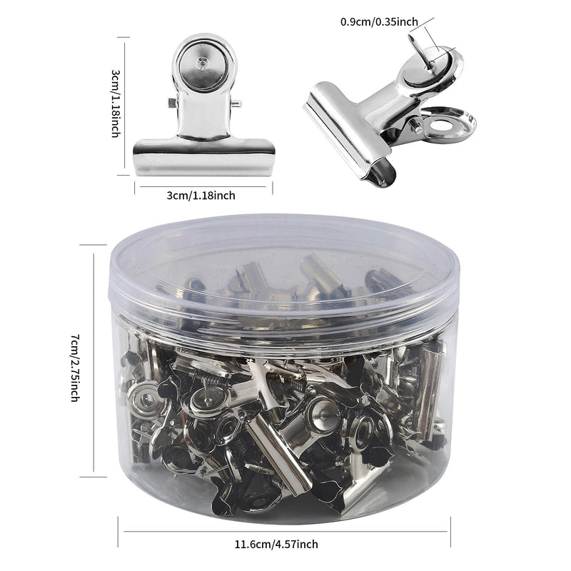 Gansita 60 Pack Push Pins Clips, Pinning No Holes for Paper, Heavy Duty Clips Creative Paper Clips Bulldog Clips with Tacks for School Offices on Cork Board Bulletin Boards Cubicle Walls (Silver)
