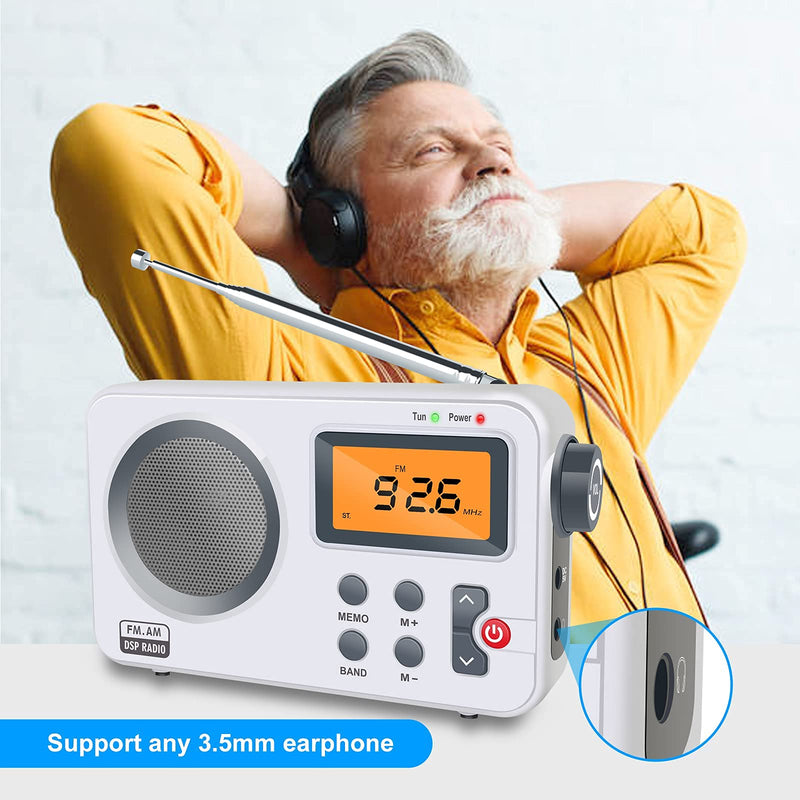 Vnaovd Portable AM FM Radio, Best Reception and Longest Lasting Personal Pocket Radio with LCD Screen, Digtail Alarm Clock, Compact AM FM Player Operated by Power Plug or 4AA Batteries(Not Included) SY801