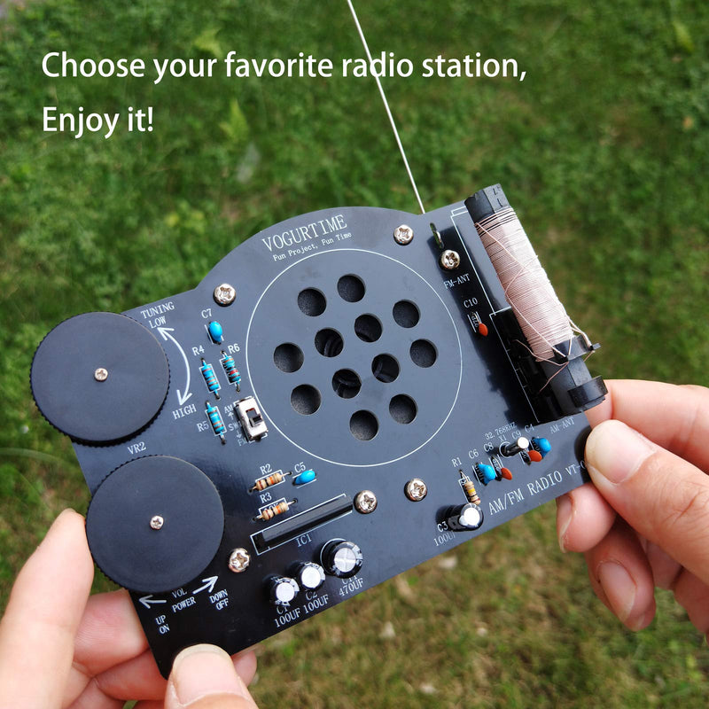 AM FM Radio Kit Soldering Project Kit for Learning Practicing Teaching Electronics, Great STEM Project and Gift, New Version Black-Black
