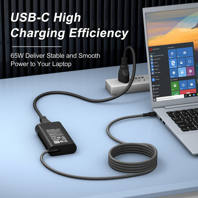 New Slim 65W HP Laptop Charger USB C Chromebook Charger for HP Spectre X360 14 2 in 1,Elitebook x360, Pavilion Envy Elite x2 Fast Charging Type C Travel Laptop Power Adapter Black 65W 65W Slim USB C charger