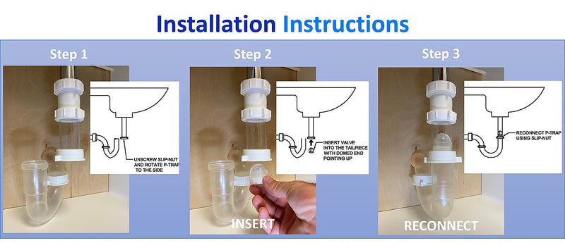 P Trap Pal Sink Check Valve to Prevent Sewer Odor and Insect Invasion from a Dry P-Trap