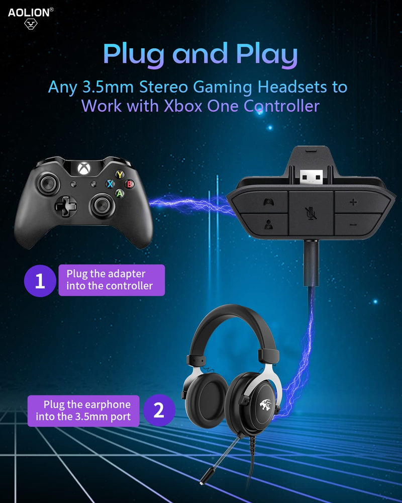 Stereo Headset Adapter for Xbox,Xbox Headset Adapter,AOLION Xbox Mic Adapter,Xbox Controller Headset Adapter for Xbox One/ One S/X/ Elite 1/ Elite2/ Series S/X Controller-Game Sound & Voice Chat