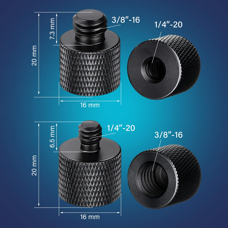 8 Pack Microphone Adapter 1/4 Male to 3/8 Female and 3/8 Male to 1/4 Female Camera Screw Adapter for Camera Tripod Stand Microphone Stand Mic Mount (Black) Black