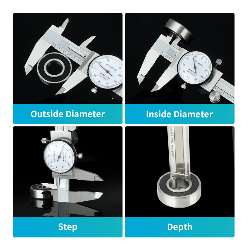 Dial Caliper Thickened Stainless Steel Shockproof Dial Caliper Precision Caliper with Watch 0-6" Range, 0.001” Resolution 6 Inch with 0.001" Precision Calipers Depth Gauges (6 inch)
