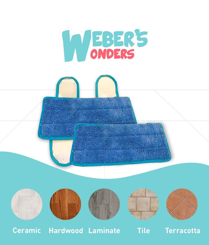 Weber's Wonders Set of 2 Microfiber Weber’s Wonders Prime Mop Pads - Washable - Reusable - Durable - Works with Swiffer and ReadyMop Heads
