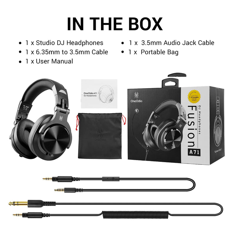 OneOdio A71 Hi-Res Studio Recording Headphones - Wired Over Ear Headphones with SharePort, Professional Monitoring & Mixing Foldable Headphones with Stereo Sound (Black) Black