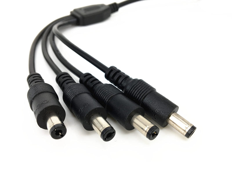 2 Pack Black 1 Female to 4 Male 5.5mm X 2.1mm CCTV DC Power Supply Splitter Cable