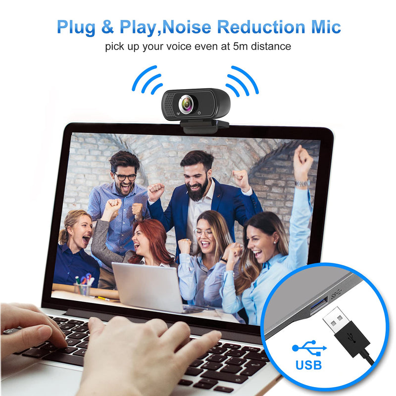 Webcam with Microphone,Hrayzan 1080P HD Webcam with Privacy Cover and Tripod,Streaming Computer Web Camera with 110 Degree Wide View Angle,USB PC Webcam for Video Calling Recording Conferencing