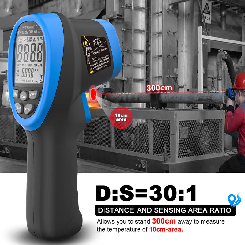 Digital Infrared Thermometer - Non Contact High Temperature Gun ANNMETER AN-1500 Infra Pyrometer Temp Gauge -58~2732℉ Handheld IR Laser Reader for Cooking Kiln HVAC (NOT for Human Temp) Blue