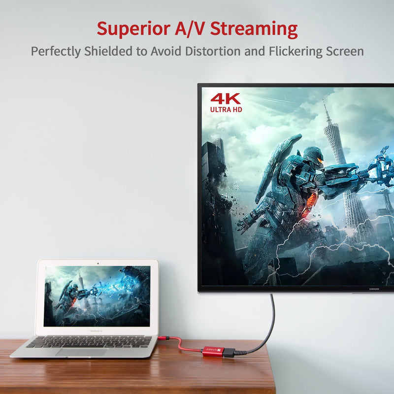 4K Mini DisplayPort to HDMI Adapter - iVanky 4K@60Hz [Super Slim, Nylon Braided, Aluminum Shell] Mini DP to HDMI Adapter for MacBook Air/Pro, Surface Pro/Dock/Book, Monitor, Projector, More - Red