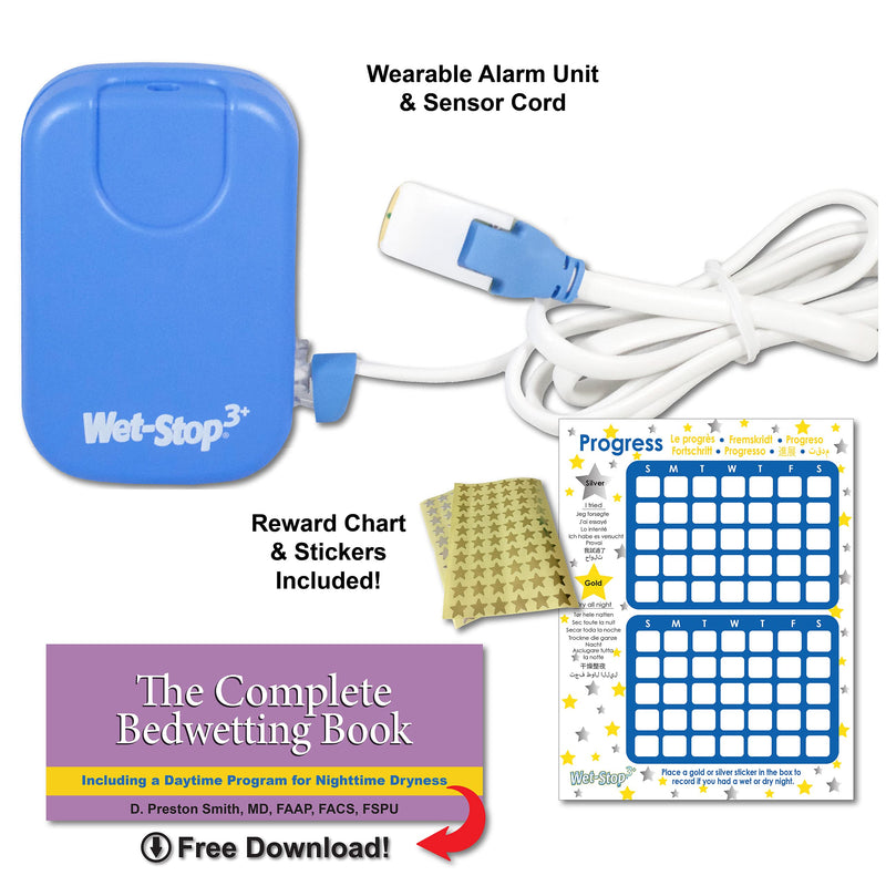 Wet-Stop 3 Blue Bedwetting Enuresis Alarm with Loud Sound and Strong Vibration for Boys or Girls, Proven Solution for Bedwetters