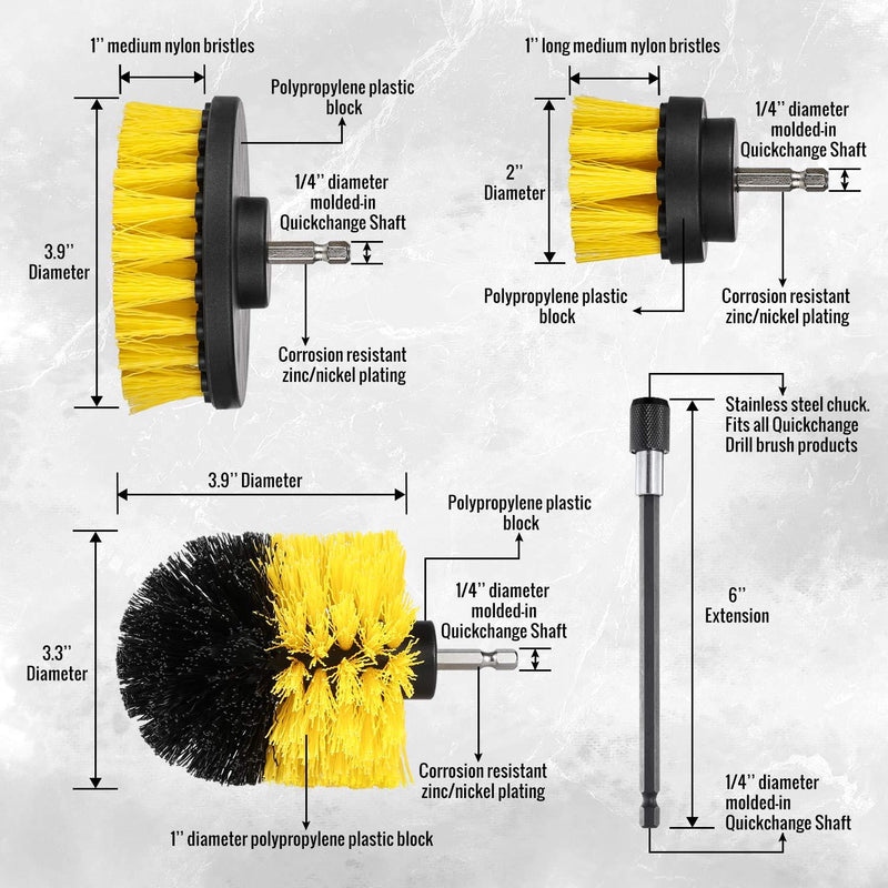 Drill Brush Attachment Set - Power Scrubber Brush Cleaning Kit - All Purpose Drill Brush with Extend Attachment for Bathroom Surfaces, Grout, Floor, Tub, Shower, Tile, Kitchen and Car