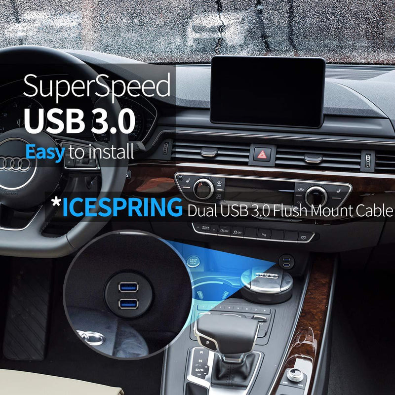 2 Ports Dual USB 3.0 Male to USB 3.0 Female AUX Flush Mount Car Mount Extension Cable for Car Truck Boat Motorcycle Dashboard Panel -(3 Feet)