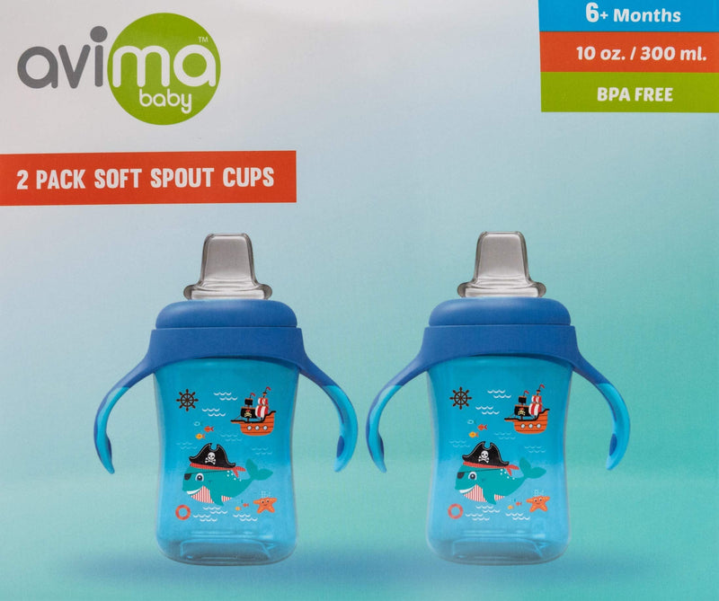 Avima Baby 10 oz Soft Spout Sippy Cups, Blue (Set of 2) 2 Count (Pack of 1)