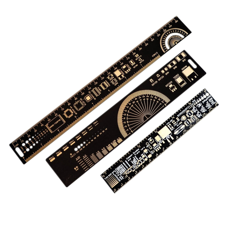 Mayata 1Set 15cm 20cm 25cm 30cm Multifunctional PCB Ruler Measuring Tool Resistor Capacitor Chip IC SMD Diode Transistor Package 180 Degrees 3pcs/lot