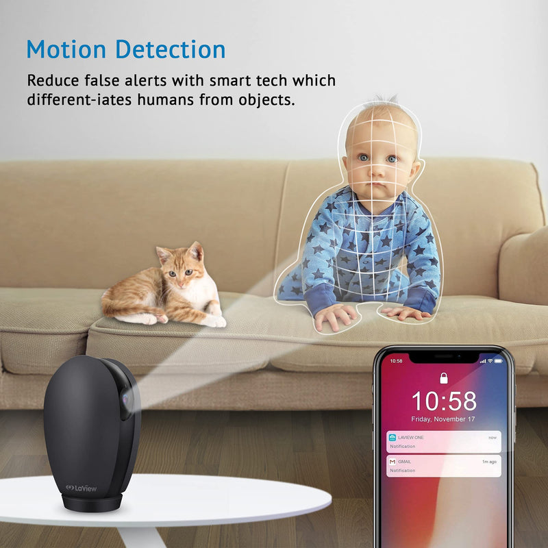 LaView Security Cameras for Home + 2X 32GB SD Cards, PT Home Security Camera with Motion Detection, Two-Way Audio, Night Vision, Indoor WiFi Camera for Baby/pet, Alexa, USA Cloud Service, Black (R3) 2 Pack with SD Cards