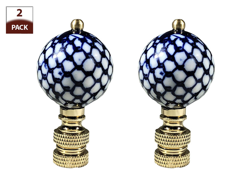 Royal Designs, Inc. Decorative Chinoiserie Blue and White Lamp Finials (Fish Scale - 2 Pk) Fish Scale - 2 Pk