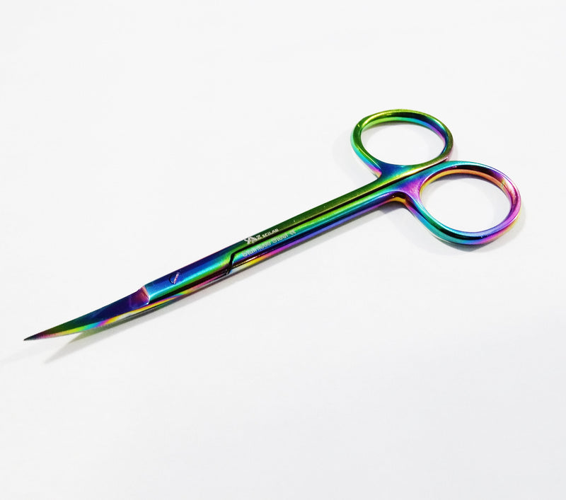 Multi Color Rainbow Supercut Iris Micro Scissors 4.5" Curved with one Serrated Blade Stainless Steel