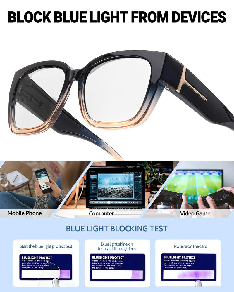 Myiaur Blue Light Blocking Fit Over Glasses for Women, Anti Digital Eyestrain Headache for Computer, TV, Gaming Phone Screen A2 Bluebrown