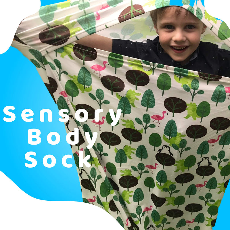 Dr Squish Large Sensory Bags - Body Wrap to Reduce Stress - Breathable Sensory Sack for Toddler Boys and Girls - Sensory Fabric for Calming Feeling (Green and White)