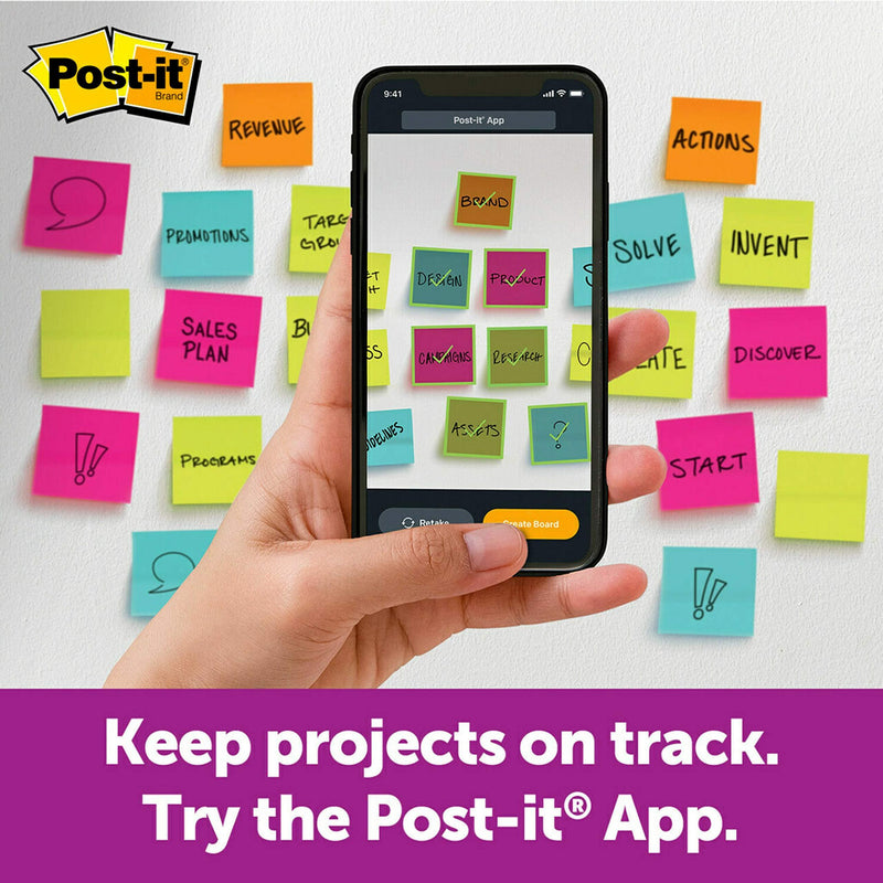 Post-it Super Sticky Notes, 4 in x 4 in, 6 Pads, 2x the Sticking Power, Rio de Janeiro Collection, Bright Colors (Orange, Pink, Blue, Green), Recyclable (675-6SSUC) Ultra