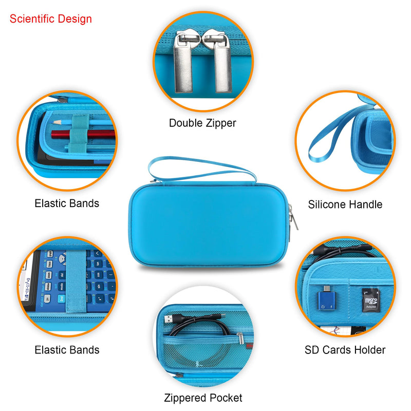 Elonbo Hard Travel Case for Texas Instruments TI-84 Plus CE/TI-84 Plus/TI-83 Plus CE Color Graphing Calculator, Extra Zipped Pocket fit Charging Cable Charger Manual. Blue