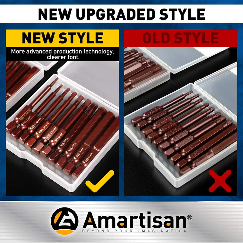 Amartisan 20-Piece Hex Head Allen Wrench Drill Bit Set, Metric and SAE S2 Steel Hex Bits Set, Magnetic Tips, 2.3" Long With Storage box