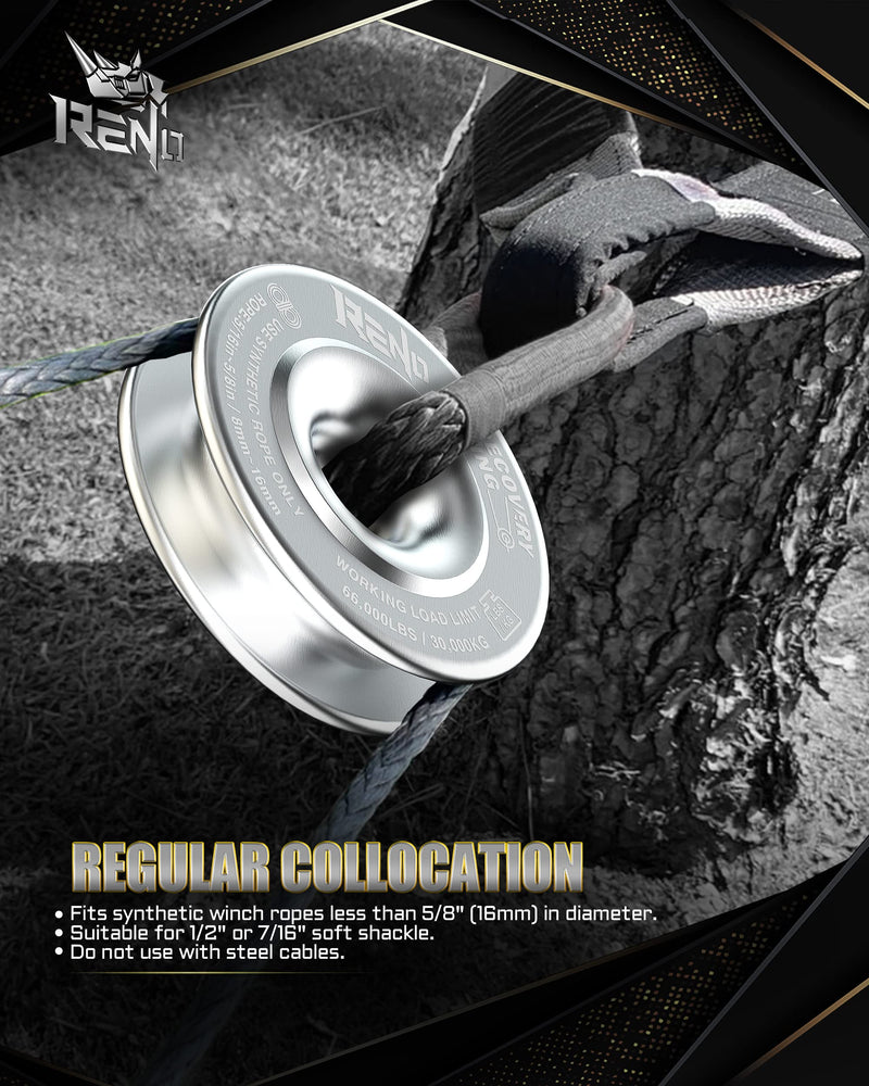 RENO Winch Snatch Recovery Ring 66,000 lbs Compatible with Off Road ATV UTV SUV Truck Towing Recovery (Silver, 1 Pack)