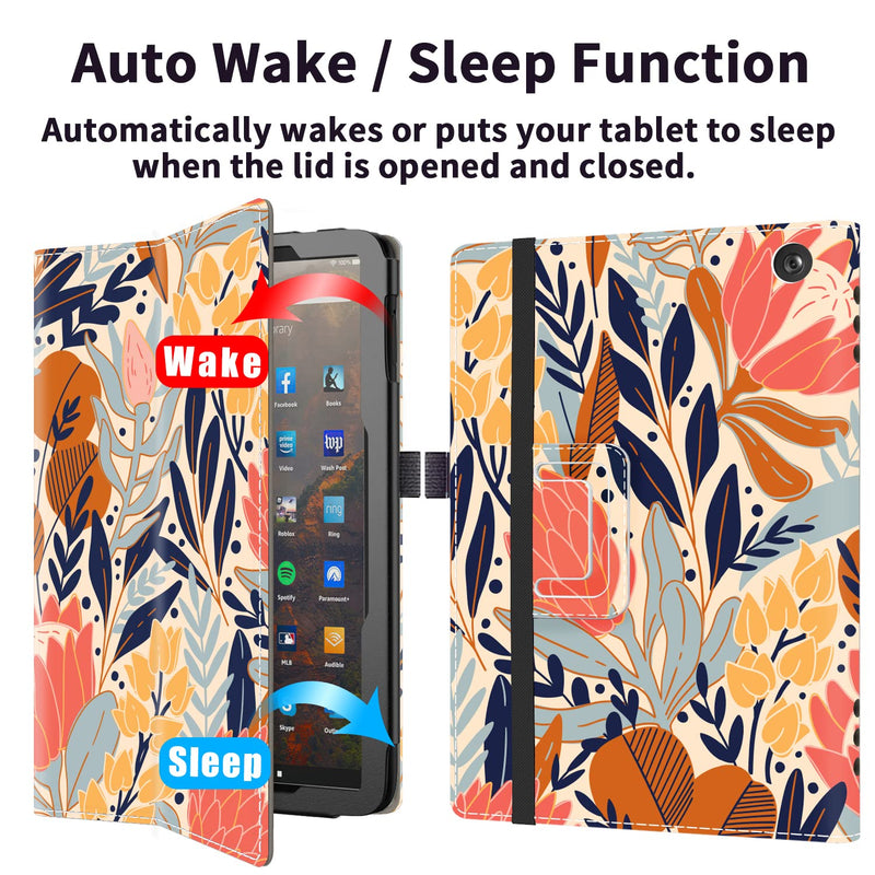 VORI Case for All-New Amazon Fire HD 10 Tablet (11th Generation 2021 Release) and Fire HD 10 Plus, Slim Folding Stand Folio Cover with Auto Wake/Sleep & Hand Strap for Fire 10.1 Inch, Protea