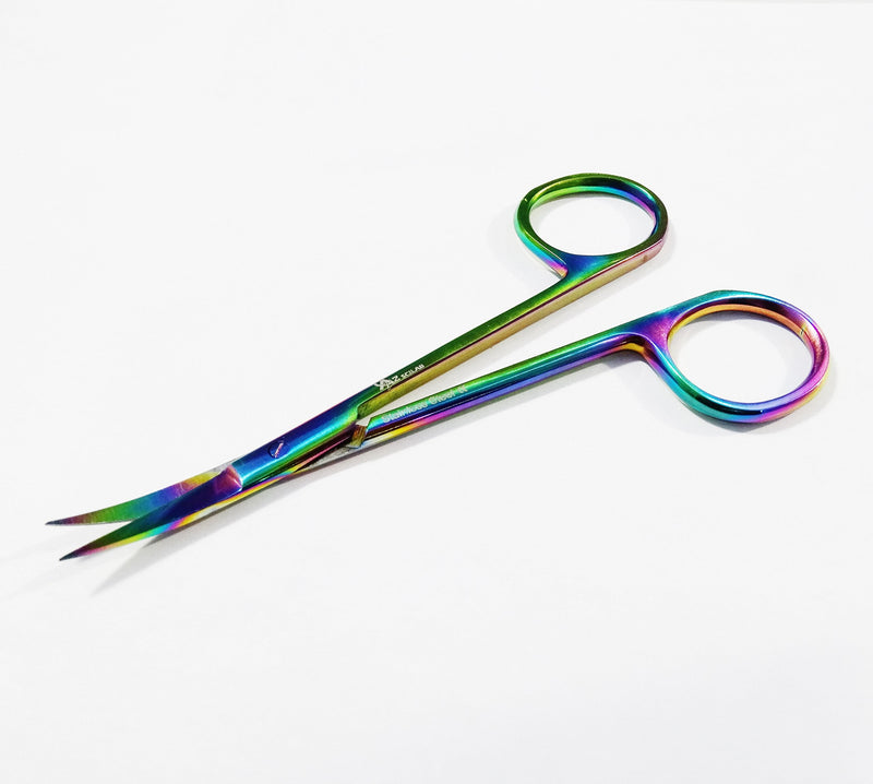 Multi Color Rainbow Supercut Iris Micro Scissors 4.5" Curved with one Serrated Blade Stainless Steel