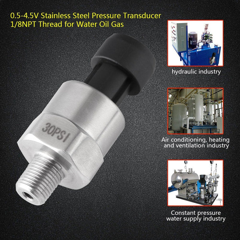 Pressure Transducer 100 PSI 1/8" NPT Thread Stainless Steel Pressure Transducer Sender Sensor for Oil Fuel Air Water 100PSI