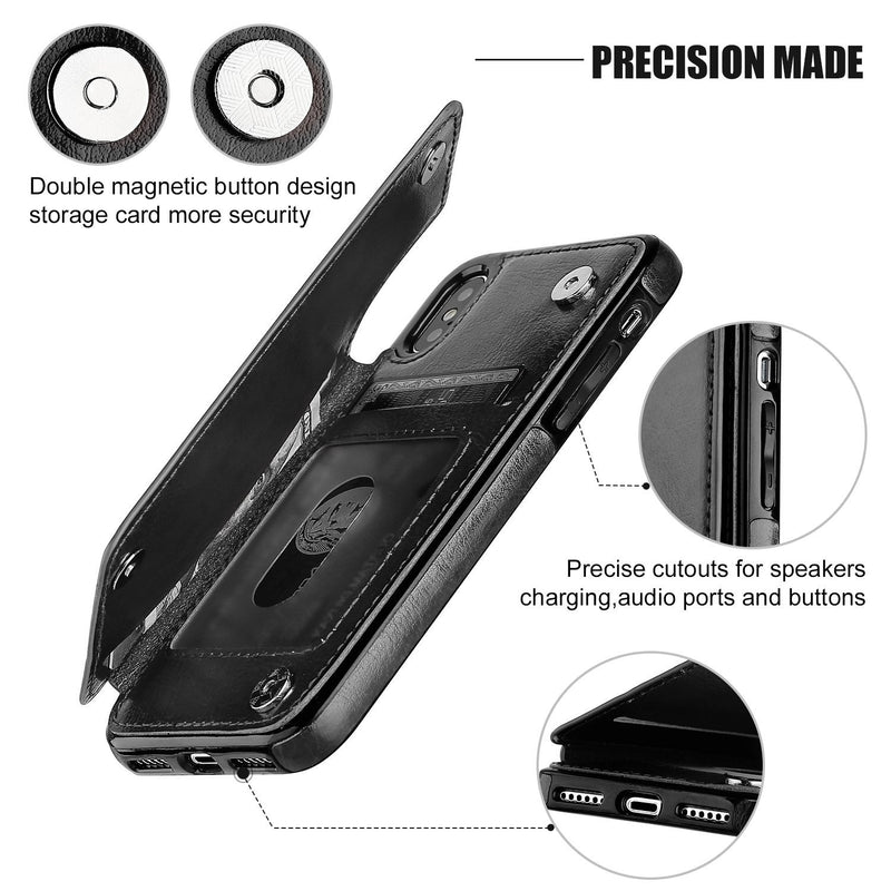 iPhone Xs iPhone X Wallet Case with Card Holder,OT ONETOP Premium PU Leather Kickstand Card Slots Case,Double Magnetic Clasp and Durable Shockproof Cover(Black) iPhone Xs/X 5.8" Black