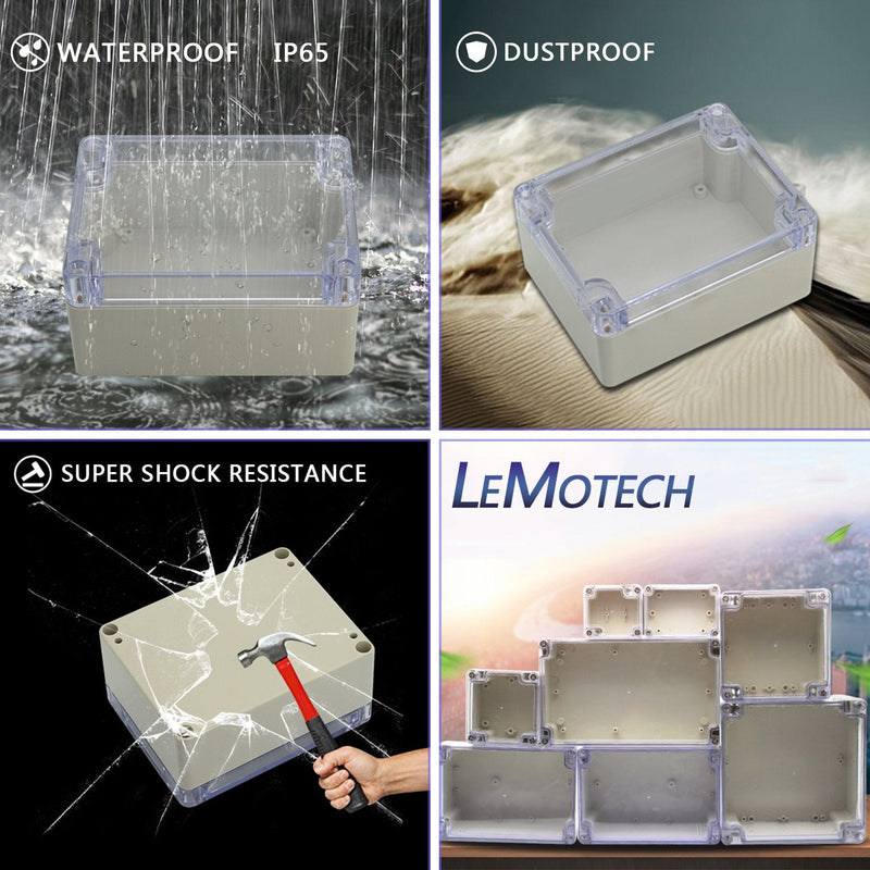 LeMotech ABS Plastic Junction Box Dustproof Waterproof IP65 Electrical Enclosure Box Universal Project Enclosure Grey with PC Transparent Clear Cover 3.3 x 3.2 x 2.2 inch (83 x 81 x 56 mm) 3.3"x3.2"x2.2"