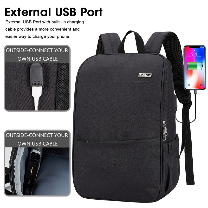 MAXTOP Deep Storage Laptop Backpack with USB Charging Port[Water Resistant] College School Computer Bookbag Fits 16 Inch Laptop,Black 15.6 inch Black