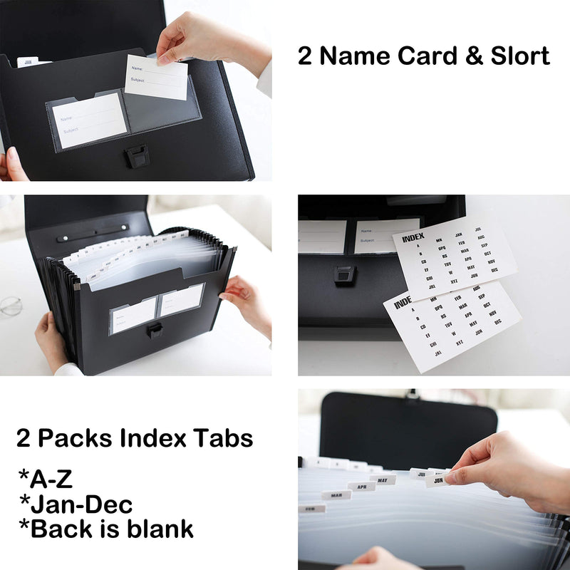 FANWU 26 Pockets Expanding File Accordion Folder with Handle - Letter A4 Paper Size - Expandable Large Plastic File Folder Wallet Monthly Portable Document Organizer with Flap & Buckle (Blue) Blue