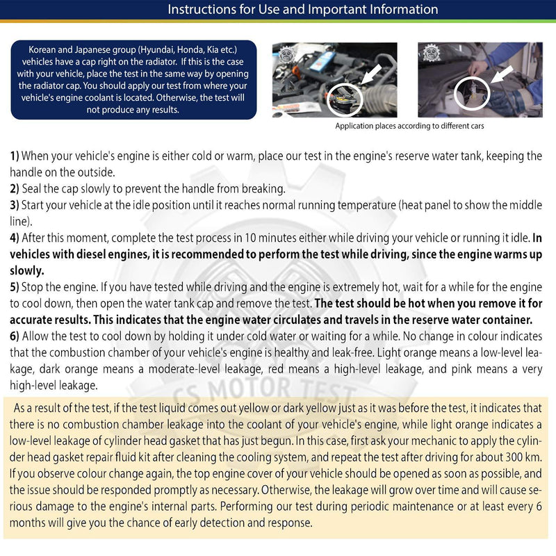 CS Engine Combustion Real-TIME Leak Tester - CO2 Leak Tester - Cylinder Head Gasket Tester - Test While Driving - Petrol Diesel Gas - Engine Under Load Head Gasket Test Kit - 10 PCS in a Special Box