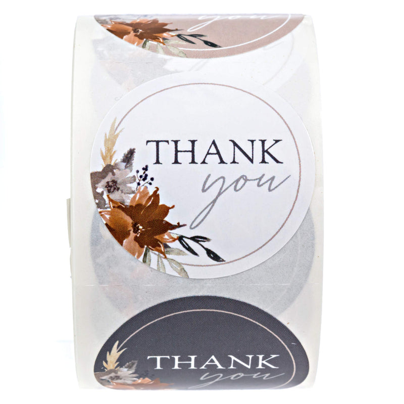 Indie Autumn Floral Thank You Labels / 500 1.5" Stickers / 3 Different Designs