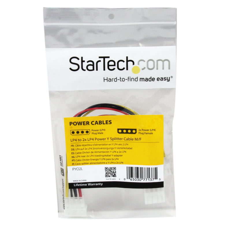 StarTech.com LP4 to 2X LP4 Power Y Splitter Cable M/F - LP4 Splitter - Molex Y Splitter - Molex Splitter (PYO2L)