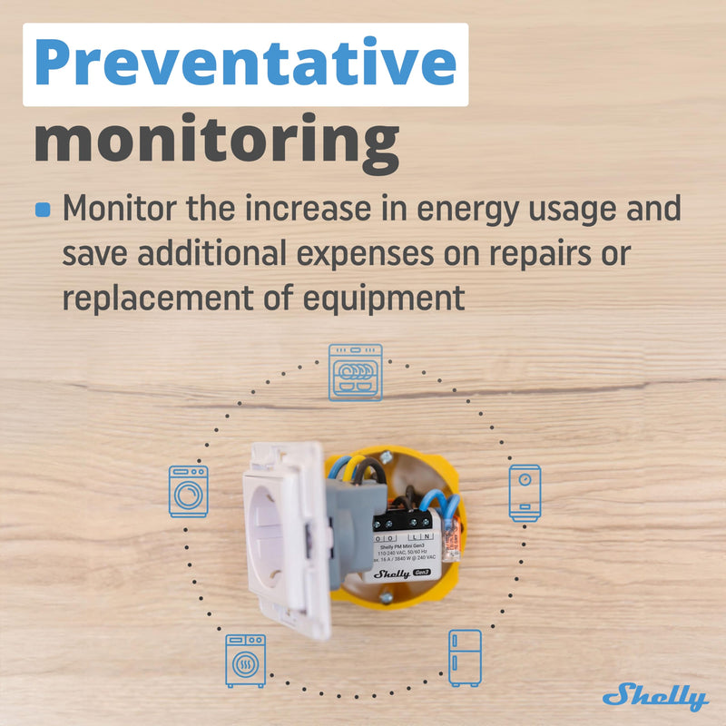 Shelly PM Mini Gen 3 | Smart Wi-Fi and Bluetooth power meter 1 channel 16 A | Home automation | Compatible with Alexa and Google Home | iOS Android app | No hub required. Single pack