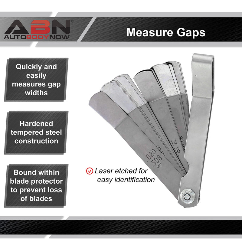 ABN Universal Standard SAE and Metric Offset Valve Feeler Gauge 16-Piece Blade Tool for Measuring Gap Width/Thickness