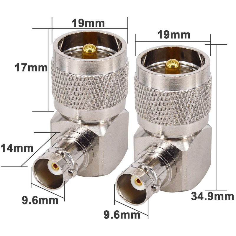 BOOBRIE PL259 UHF Male to BNC Female Right Angle RF Coaxial Adapter UHF to BNC 90 Degree Jack Adapter Radio Adapter Converter for Antennas, Wireless LAN Devices, Wi-Fi Radios External Antenna 2PCS