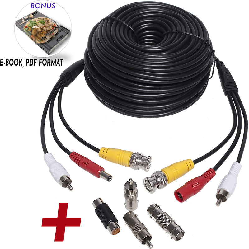 100ft HD Audio Video Security Camera BNC Power Cable Сopper - Gift BNC - Pre-Made All-in-One Extension Wire CCTV Cord with BNC RCA Connectors 30 m 3-in-1(100 Ft)