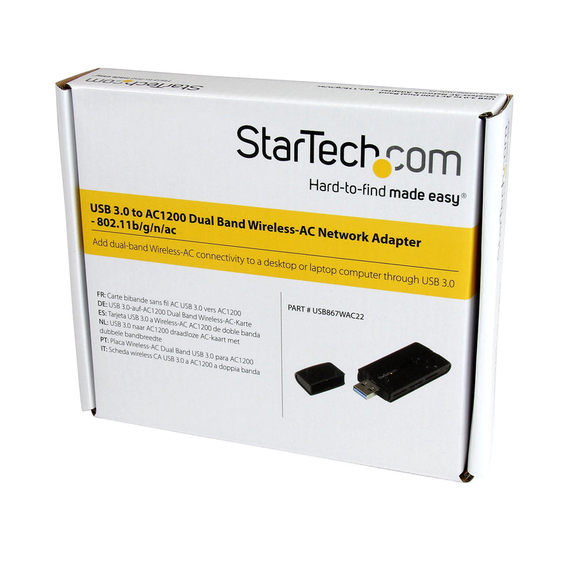 StarTech.com USB 3.0 AC1200 Dual Band Wireless-AC Network Adapter - 802.11ac WiFi Adapter - 2.4GHz / 5GHz USB Wireless - AC Network Card (USB867WAC22), Black 867 Mbps AC